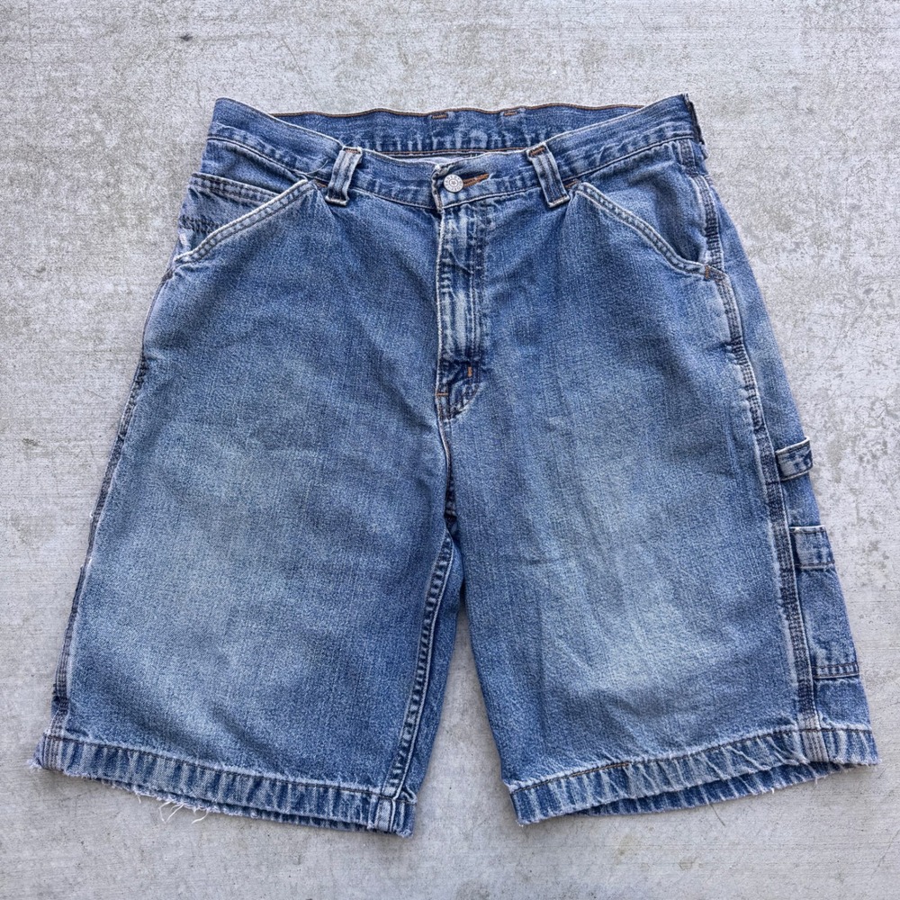 Faded Glory Mens Blue Denim Carpenter Shorts Size 30 Medium Wash Summer Jorts